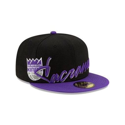 Sacramento Kings Gorra | New Era NBA Cursive 59fifty Fitted Cap Mexico - Negros